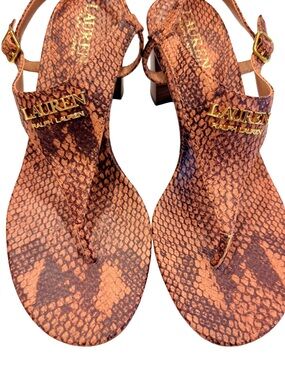 Lauren Ralph Lauren Westcott Sandals Brown Snakeskin Block Heel Sz 6 NEW